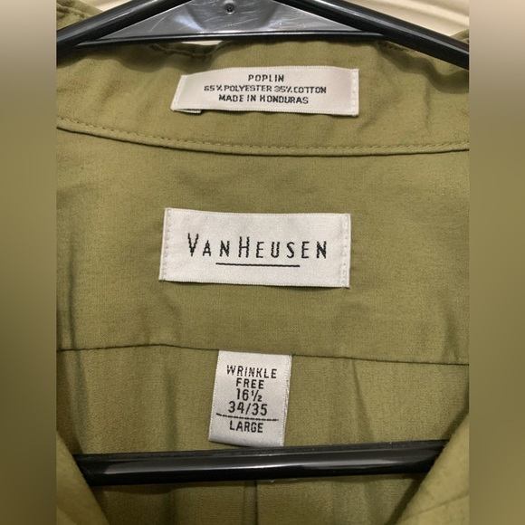 Mens Van Heusen Olive Size 16 1/2 Large 34/35 Shirt - Picture 3 of 3